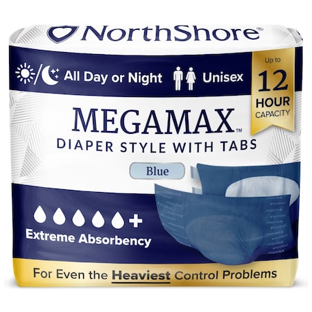 Northshore MEGAMAX Tab-Style Briefs, Blue, Small, 24"-34", 40PK 1283